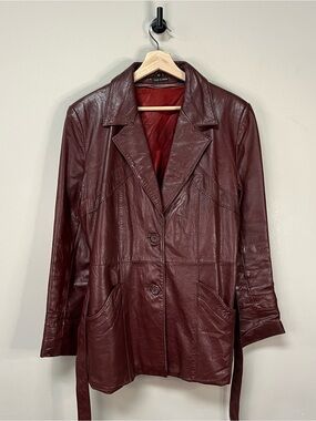 Vintage Red Leather Pea Coat